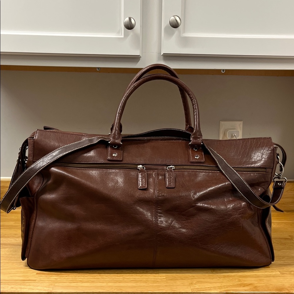 M London Large Classic Brown Leather Duffel Bag for Men